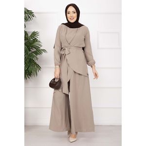 Conjunto de Dos Piezas Aerobin Hijab Casual de Corte Holgado en Tela Crepé Color Visón Oscuro - Product Image 3