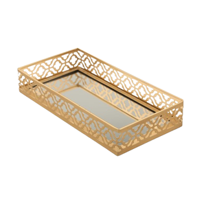 Bandeja de marco de metal de diseño de lujo con asas de metal y base de vidrio Bandeja de servicio de madera de alta calidad de último diseño 12x6x2 pulgadas - Product Image 1