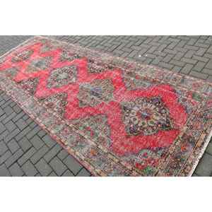 Vintage Turkish Rug, 4.7x12.9 ft <b>Runner</b> Rug, <b>Red</b> Blue Persian Rug - Product Image 4