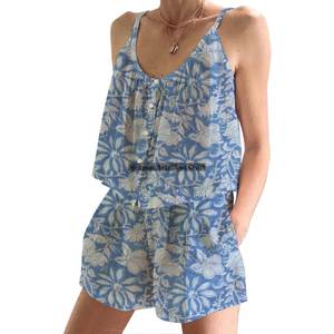 Conjunto de Pijama Corto Informal de Algodón para Mujer, Regalo para Ella, Conjunto de Pijama Corto de Primavera/Verano, Ajustado, con Tirantes, sin Mangas - Product Image 2