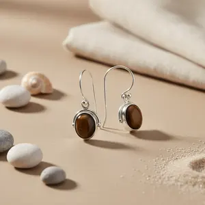 Pendientes de Plata 925 con Ojo de Tigre para Mujer, Diseño Geométrico en Oro y Rodio, Ideales para Regalo de Boda, Compromiso, Aniversario o Fiesta - Product Image 1