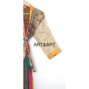 Kimono de seda de retazos japonés Vintage para mujer, Túnica maxi de seda india de talla única, estilo hippie bohemio para ropa de fiesta en la playa, Batas - Product Image 6