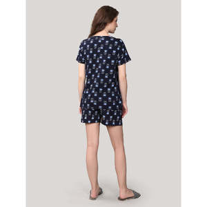 Conjunto de Pijama Corto para Mujer, Color Azul Marino, 100% Algodón Tejido, Tacto Suave, Manga Corta, 2 Piezas - Product Image 1