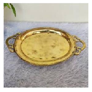 ถาดเสิร์ฟโลหะทำด้วยมือมาใหม่ถาดทองเหลืองโบราณพร้อมด้ามจับหรูหราถาดเสิร์ฟทองเหลือง - Product Image 1