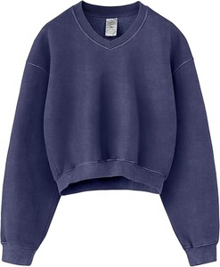 Womens Heavy <b>Blend</b> 100% Cotton Fleece Cropped Sweatshirt Soft Activewear Reverse Weave Pullover Heritage Long Sleeve Winter - Product Image 2