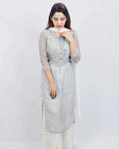 Conjunto de traje elegante bordado de rayón para mujer, ropa de fiesta festiva, Salwar Kameez Dupatta, Ropa Étnica de invierno, gris - Product Image 1