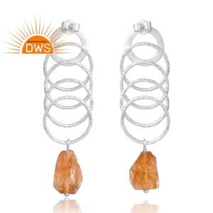 ต่างหูพลอยซิทรีนธรรมชาติทำจากเงินสเตอร์ลิง925ดีไซน์ล่าสุดเครื่องประดับออกแบบได้ตามต้องการของขวัญสำหรับผู้หญิงสำหรับผู้หญิง - Product Image 2