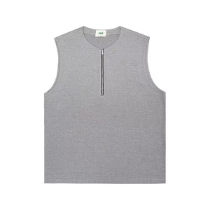 260G Wholesale OEM Custom Logo Printing Summer Sleeveless Men's T Shirts Waffle Tank Tops Plain Vests Front Zippers - Product Image 1