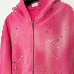 YUCHEN Streetwear Custom <b>Embroidery</b> Heavy Weight <b>Sweatshirt</b> Rhinestone Boxy Cropped Oversized Hoodies Men - Product Image 3