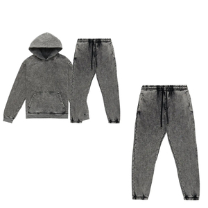 Sweat à capuche vintage personnalisé et pantalon de survêtement jogging deux pièces ensemble survêtement évasé survêtements délavés à l'acide pour hommes - Product Image 5