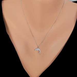Collar de Delfín Moderno Chapado en Oro de 18K con Rodio, con Circonita y Diamante, Cadenas de Plata de Ley 925 para Compromiso - Product Image 1