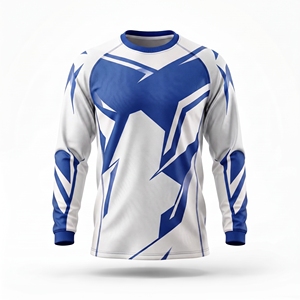 เสื้อเจอร์ซีย์มอเตอร์ไซค์แขนยาวสำหรับผู้ชาย สีขาว-น้ำเงิน พิมพ์ลายด้วยความร้อน กันน้ำ ระบายอากาศ แห้งเร็ว ผลิตจากโพลีเอสเตอร์ สำหรับเล่นกีฬา - Product Image 1