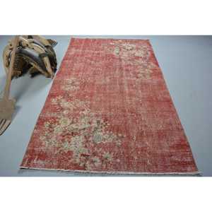 Alfombra Turca Vintage de 4.7x8.1 pies, Alfombra de Área, Alfombra de Lana con Diseño Floral Rojo y Blanco - Product Image 1