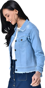 Chaqueta vaquera informal de algodón con logotipo personalizado de fabricante para mujer, Chaqueta vaquera azul cielo al mejor precio, mono, chaqueta vaquera para mujer - Product Image 4