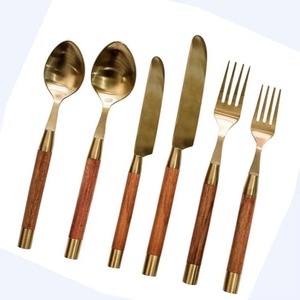 Cubiertos de acero inoxidable ideales para cocina, mesa, Hotel, uso doméstico, mango elegante, juego de cubiertos de 5 acabados chapados en Color dorado - Product Image 3