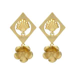 New Arrival Designer Earrings with Unique Flower Design <b>square</b> Shaped Brass Earring <b>Set</b> - Product Image 1