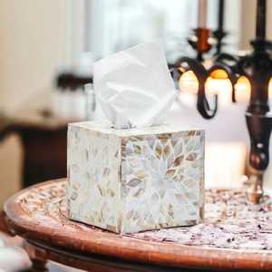 Producto de alta calidad al por mayor de nácar y resina incrustaciones caja de pañuelos fregona soporte de pañuelos de resina de la India - Product Image 1