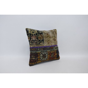 Coussin de sol multicolore bohème en laine écologique, antidérapant, amovible et lavable, 16x16 pouces, tissé, brodé, patchwork Kantha - Product Image 3