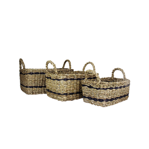 Rectangular Seagrass Wicker Eco-Friendly Modern Handmade Woven Stackable Nesting Storage <b>Baskets</b> <b>Fabric</b> Lining for Multi-Purpose - Product Image 6