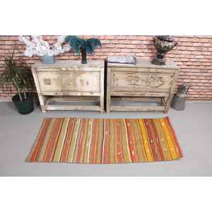 Alfombra Turca de 2.1x5 pies, Alfombra Kilim Vintage, Alfombra de Lana con Diseño Floral Rojo - Product Image 2