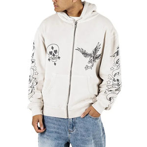 Sweat à capuche zippé surdimensionné vintage épais pour hommes, sweat à capuche respirant 500 g/m² délavé à l'acide - Product Image 1