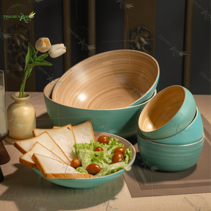 Bols couverts en bambou laqué artisanal écologique personnalisé OEM ensemble de récipients de stockage de cuisine jetables pour les fêtes - Product Image 6