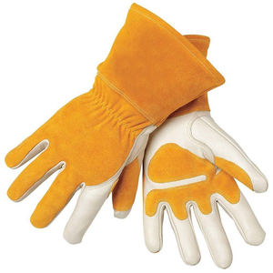 Gants de travail de soudage en cuir de vache fendu longs gants de travail de protection en polyester pour le soudage - Product Image 1