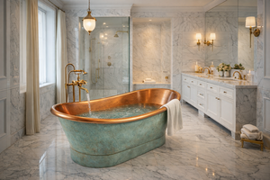 Bañera Ovalada Independiente de Lujo Hecha a Mano, de Cobre Verdigris, Ecológica, para Baño de Vapor/Hielo, para Hotel, Villa, Spa, Estilo Elegante - Product Image 4
