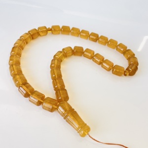 Chapelet islamique, perles en ambre baltique naturel de forme baril - Product Image 5