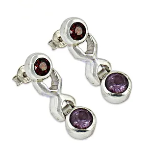 Boucles d'oreilles pendantes géométriques en améthyste et grenat en alliage, bijoux tendance pour le quotidien et les cadeaux pour femmes - Product Image 3