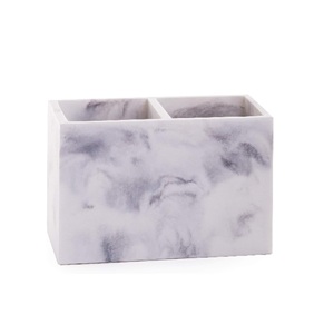 Organisateur de rangement en marbre organisateur de bureau décoratif à triple compartiment design moderne élégant support en marbre blanc rangement fonctionnel - Product Image 6