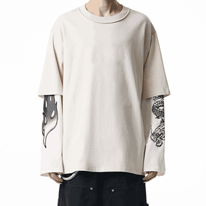 เสื้อยืดแขนยาวสองชั้นสำหรับผู้ชายเสื้อฮิปฮอปลายกราฟิกแนวสตรีทเสื้อฮิปฮอป - Product Image 2