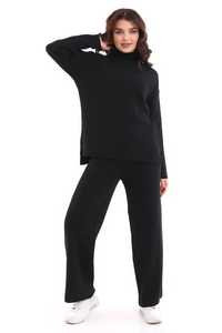 Conjunto de chándal de dos piezas de punto para mujer, conjunto de suéter y pantalón de gran tamaño de cuello alto liso de alta calidad, prendas de punto con textura suave - Product Image 2