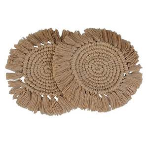 Fabricant Nouveau et tendance design magnifique sous-verre en coton macramé avec franges détaillées et nuances brunes - Product Image 1