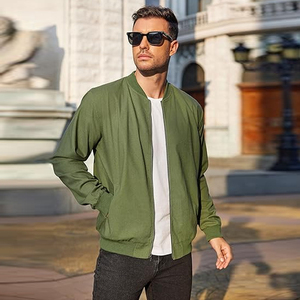 Chaqueta Bomber de Lona de Lujo para Hombre 2025, con Cierre, Cortavientos, Color Sólido, para Exteriores, Cuello en V - Product Image 3