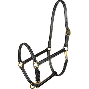 Fremont Totalmente ajustable Negro Cob Tamaño Caballo Halter Cuero sintético suave con herrajes de latón duraderos y costuras de contraste - Product Image 1