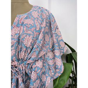 Vestido Kaftán de Algodón Puro, Estampado Floral Indio, para Playa, Cómodo, para Maternidad, Color Gris Acero, Estampado Floral de Jardín - Product Image 2