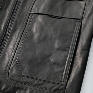 Veste en cuir véritable enduite pour homme, en cuir de vache ciré, longueur régulière, col montant, style automne-hiver, nouveau style, décontracté, vintage - Product Image 6