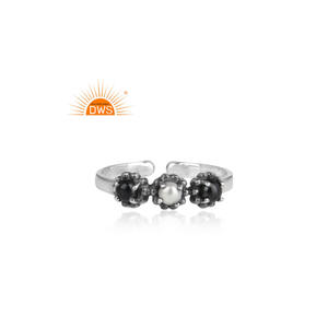 แหวนพลอยธรรมชาติทำจากเงินและอัญมณีสีดำปรับได้แหวนเงินออกซิไดซ์ - Product Image 2