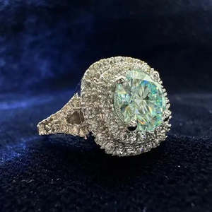 Anillo de compromiso con diamante moissanita redondo azul y blanco de calidad AAA+ de 3,52 quilates Vvs1, plata 925 Cus-Jew65 - Product Image 3