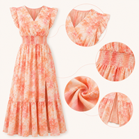 Robe midi décontractée pour femme à imprimé floral, col en V, taille haute, coupe trapèze, respirante, élégante, à manches courtes, pour l'été et l'hiver, idéale pour les vacances