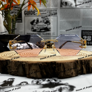 Lunettes de soleil sans monture en argent 925 avec diamants en moissanite, style glacé, monture de luxe, lunettes de créateur tendance - Product Image 1
