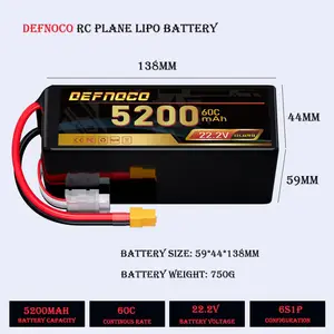 Defnoco Soft Case 5000mAh 5200mAh 60C 22.2v 6S Drone Rechargeable Batteries Lipo Battery FOR GIANT F3C Aircraft /UAV /DRONE/FPV