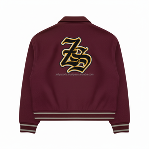 Veste universitaire en laine mélangée de qualité supérieure Corps marron avec bordure grise Logo brodé personnalisé Veste universitaire de style classique pour homme - Product Image 2