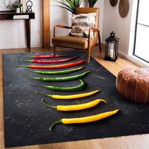 Tapis Chili Pepper, Tapis à thème épicé rouge, vert et jaune, Tapis de cuisine imprimé numériquement, Tapis fin non tissé - Product Image 4