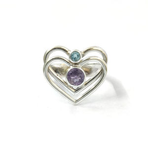 Bague élégante en forme de cœur avec double pierre précieuse, design bohème, romantique, bijoux fins, idéale pour un cadeau d'anniversaire ou de mariage - Product Image 1