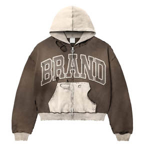 Fácil de usar Friendly Budget Rhinestone Acid Wash Hoodie Precio bajo Secado rápido Sun Faded Vintage Terry High Street Hoodie - Product Image 5