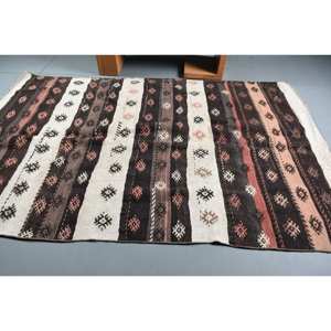 Kilim Marron Beige Laine Tapis 5.8X9.3 ft Turc Plat Armure Salon Tapis En Peluche Rectangle Couloir Patchwork Conception Latex - Product Image 3