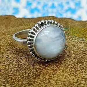 Offre Spéciale 2024 naturel Cabochon coupe forme ronde pierre anneaux semi-précieux arc-en-ciel pierre de lune pierres précieuses bagues fines bijoux pour femmes - Product Image 1