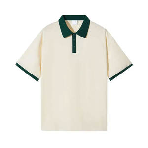 Polo en coton d'été pour hommes, T-shirt à manches courtes de couleur contrastée à la mode, style tricoté formel - Product Image 1